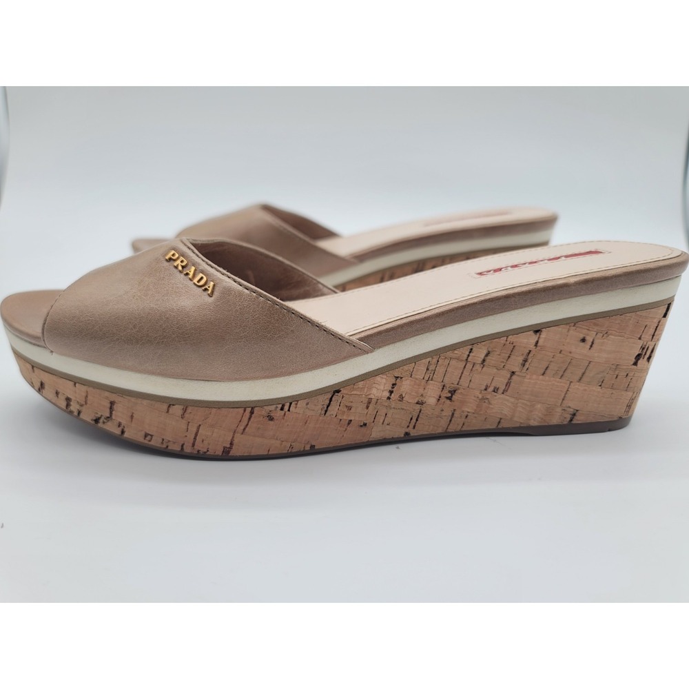 Prada Sport 3XZ142 Cork Wedge Slide Sandals Taupe EU 39.5 - Picture 7 of 13
